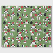 Kerst Schattigee Santa Panda's met geschenken Cadeaupapier (Vlak)