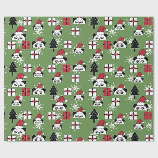 Kerst Schattigee Santa Panda's met geschenken Cadeaupapier (Vlak)
