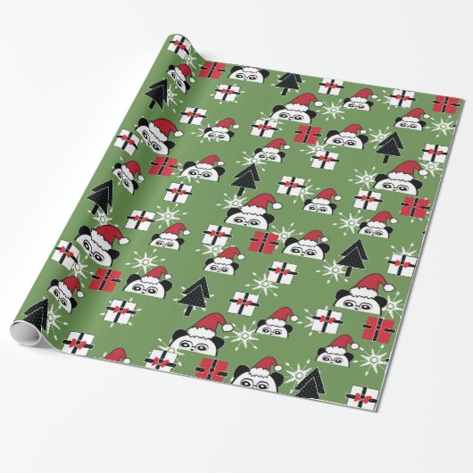 Kerst Schattigee Santa Panda's met geschenken Cadeaupapier (Uitgerold)