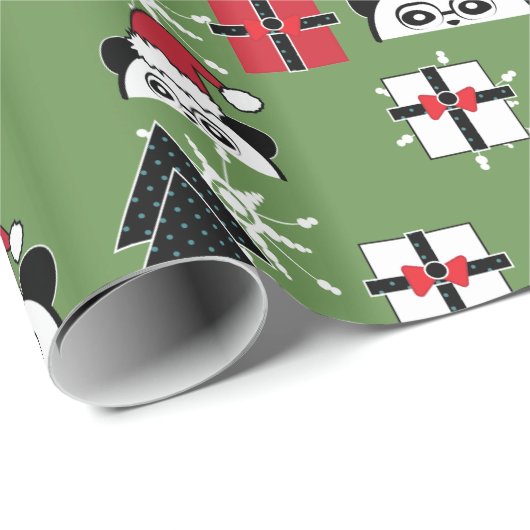 Kerst Schattigee Santa Panda's met geschenken Cadeaupapier (Rol Hoek)