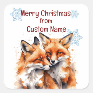 Kerst Schattigee Vossen Paar Dier Aanpassen Vierkante Sticker