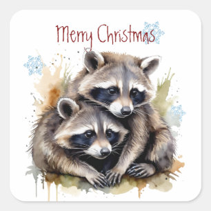 Kerst Schattigee Waterverf Wasberen Wildlife Vierkante Sticker