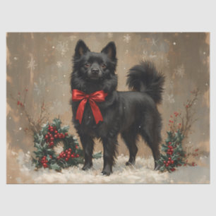 Kerst Schipperke Hond met een Rode Boog Decoupage Tissuepapier