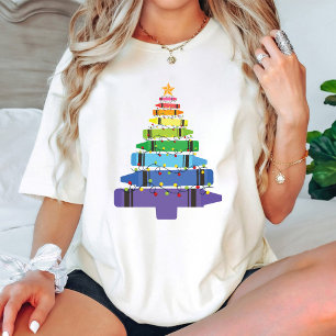 Kerst School Leraar Crayons Boom met Licht T-shirt