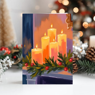 Kerst schoorsteen kaarsen slinger feestdagen kaart