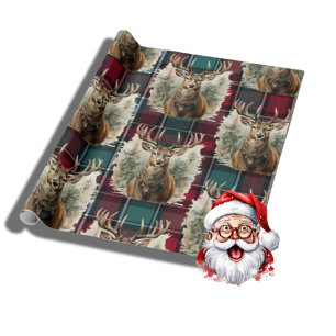 Kerst Schots Tartan denim blauw Rendier Cadeaupapier