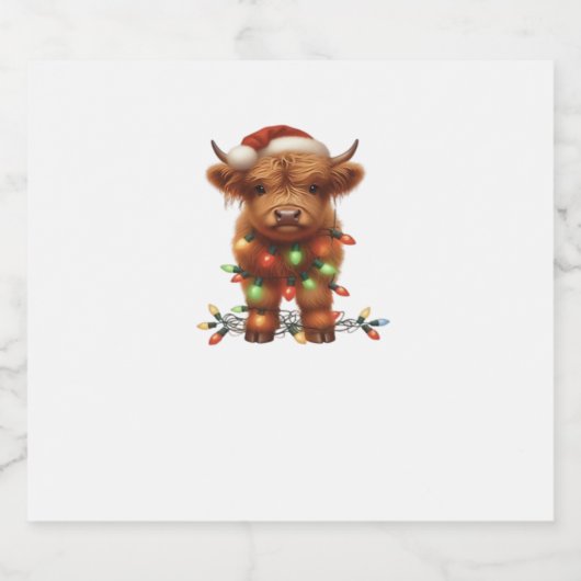 Kerst Schotse Highland Koe Classic T-shirt Sparkling Wijnetiket (Enkel label)