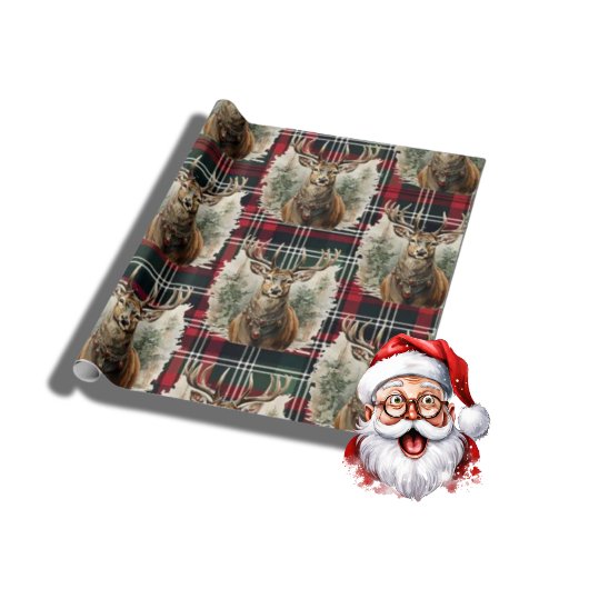 Kerst Schotse Tartan groen rood rendier Cadeaupapier