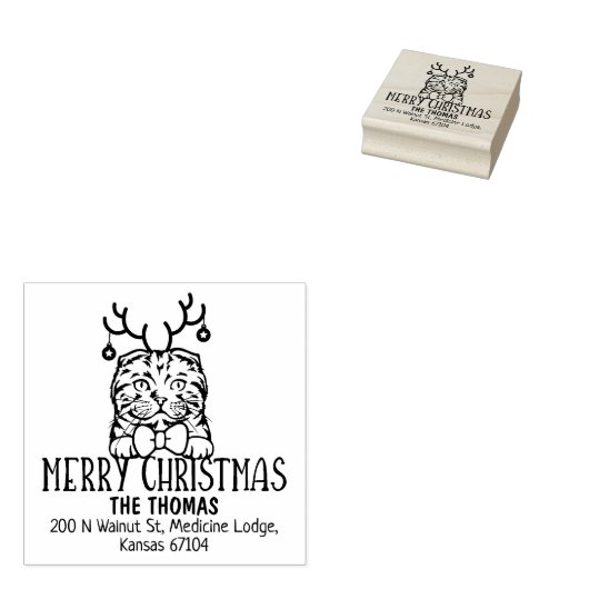 Kerst Schotse vouw kat retour adres Rubberstempel (Gestempeld)