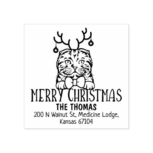 Kerst Schotse vouw kat retour adres Rubberstempel (Afrduk)