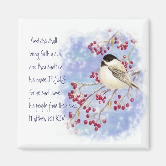 Kerst Schrift Chickadee Sneeuwbes Magneet (Voorkant)