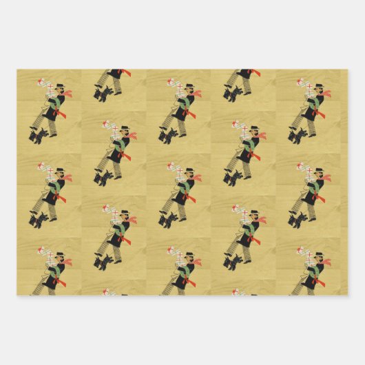 Kerst  Scottie Dogs Pattern Inpakpapier Vel (Voorkant 3)