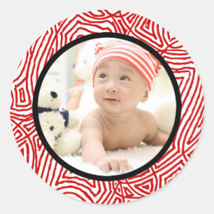 Kerst Scribbleprint Border - Rood en Zwart Ronde Sticker