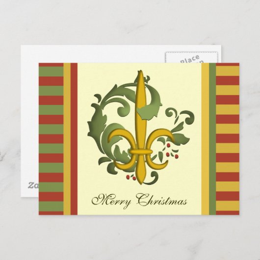 Kerst Scroll Fleur de lis Feestdagenkaart (Voorkant / Achterkant)
