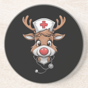 Kerst scrub top rendier rubber handschoenen verple zandsteen onderzetter