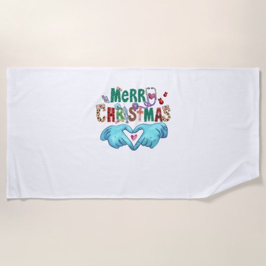 Kerst Scrub Vrolijk Kerstmis Kerstmis Stethoscoop Strandlaken (Voorkant)