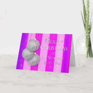 Kerst - Secret Pal -Silver Balls-Roze/Paarse Feestdagen Kaart