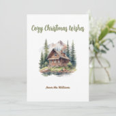 Kerst Seizoen Vakantie Cabin Mountain Forest Feestdagenkaart (Staand voorkant)