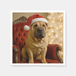 Kerst Shar-Pei hond met kerstmuts Servet