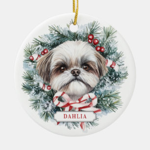 Kerst Shih Tzu Hond Keramische Cirkel Ornament