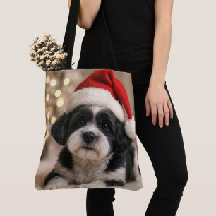 Kerst Shih Tzu-hond met kerstmuts Draagtas