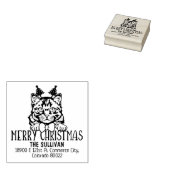 Kerst Siberische Kat Retouradres Rubberstempel (Gestempeld)