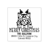 Kerst Siberische Kat Retouradres Rubberstempel (Afrduk)