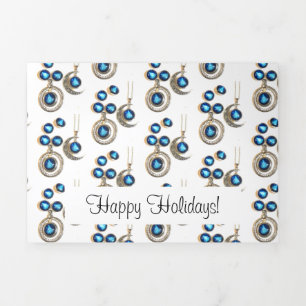 Kerst sieraden Boom blauw zwart helder Maan Drieluik Wenskaart