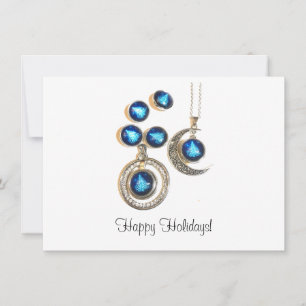 Kerst sieraden Boom blauw zwart helder Maan  Feestdagenkaart