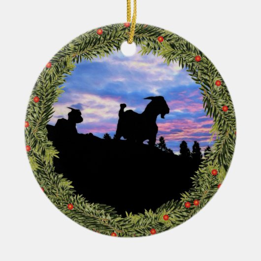 Kerst Silhouetten Geiten op de Berg Keramisch Ornament (Voorkant)
