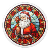 Kerst Sinterklaas Glas in lood Design Rozen Keramische Knop (Voorkant)