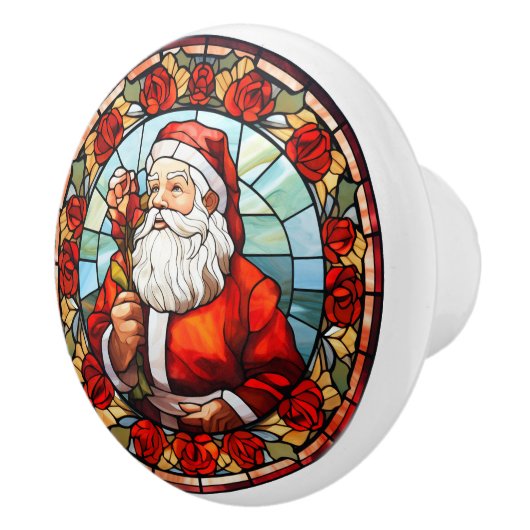 Kerst Sinterklaas Glas in lood Design Rozen Keramische Knop (Rechts)