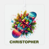Kerst Skateboard Liefhebber Aangepaste Naam Metalen Ornament (Achterkant)