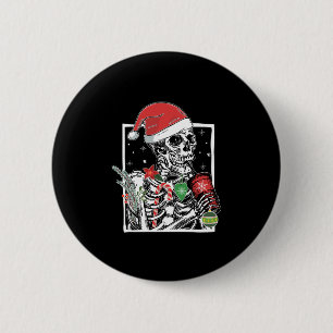 Kerst Skelet Lachende Schedel Drink Koffie S Ronde Button 5,7 Cm