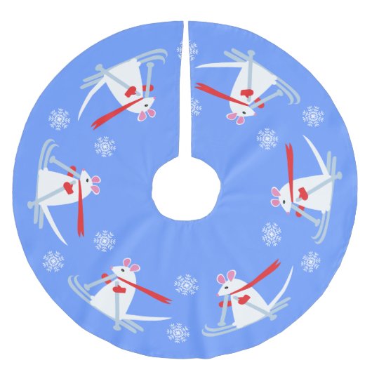 Kerst Ski Chalet Witte Muizen Skiërs Kerstboom Rok (Voorkant)