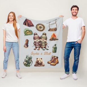 Kerst Skiën Dier Otter Paar Outdoor Grijs Fleece Deken