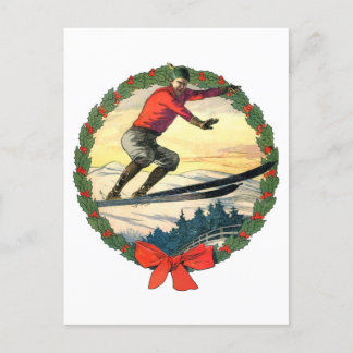 Kerst skispringen feestdagenkaart