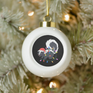 Kerst Skunk Kerstman Hoed Verwarde Kerstlichten Keramische Bal Ornament