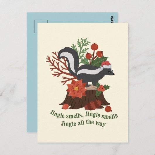 Kerst Skunk Pun: Jingle ruikt Briefkaart (Voorkant / Achterkant)