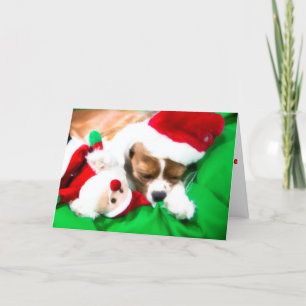Kerst Slapende Puppy Met Kerstman Hond Speelgoed K Feestdagen Kaart