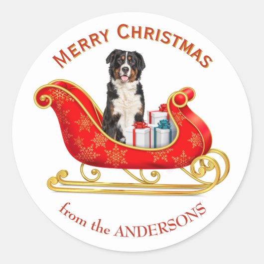 Kerst slee Bernese Mountain Dog Ronde Sticker (Voorkant)