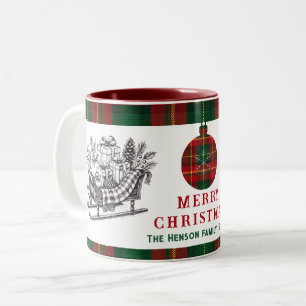Kerst slee met cadeaus en ruitmotief tweekleurige koffiemok