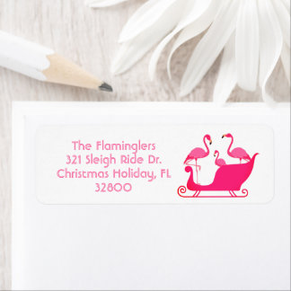 Kerst slee-rit met flamingo's etiket