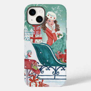 Kerst slee sleeën boodschappen doen meisje Iphone 14 Hoesje