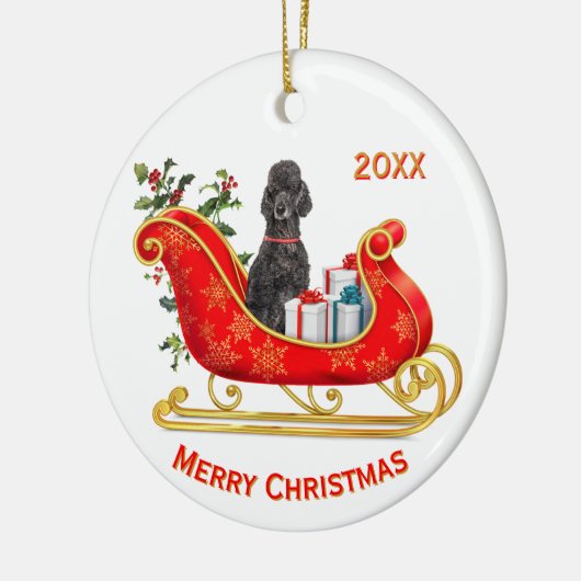 Kerst Sleigh Black Poedel Hond Keramisch Ornament (Links)