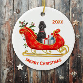 Kerst Sleigh Black Poedel Hond Keramisch Ornament