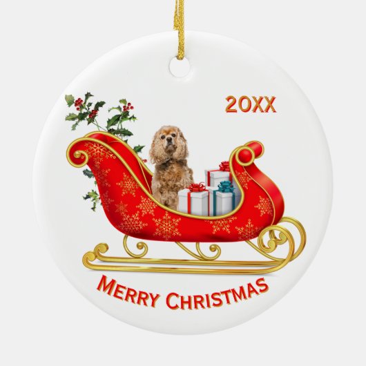 Kerst Sleigh Buff Cocker Spaniel Hond Keramisch Ornament (Achterkant)