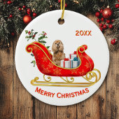 Kerst Sleigh Buff Cocker Spaniel Hond Keramisch Ornament