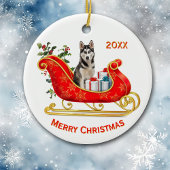 Kerst Sleigh Siberische Husky Hond Keramisch Ornament