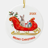 Kerst Sleigh White Bull Terrier Hond Keramisch Ornament (Voorkant)